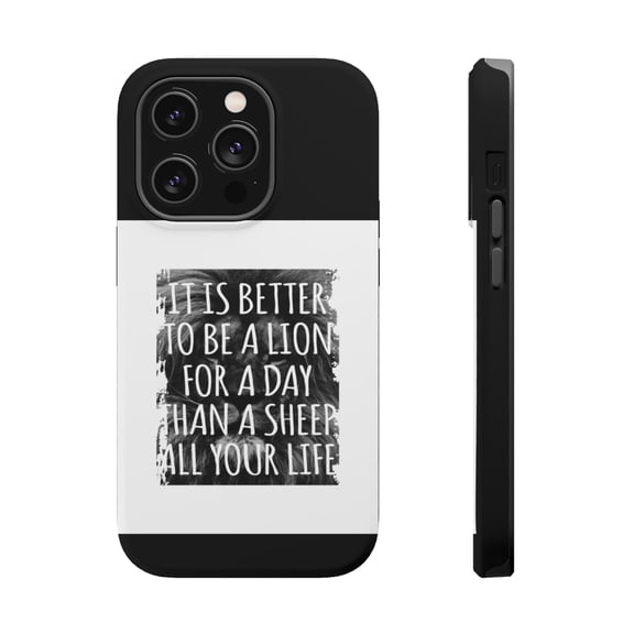 DistinctInk Tough Case for Apple iPhone 15 PRO (6.1" Screen), Compatible with MagSafe Charging - Better to Be A Lion For a Day Than A Sheep