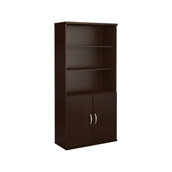 Series C 36W 5 Shelf Bookcase with Doors in Mocha Cherry - Engineered Wood
