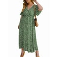 thumbnail image 2 of Women'S Plus Size Wrap V Neck Short Sleeve Ruffle Hem A Line Short Dress Green XXL, 2 of 9
