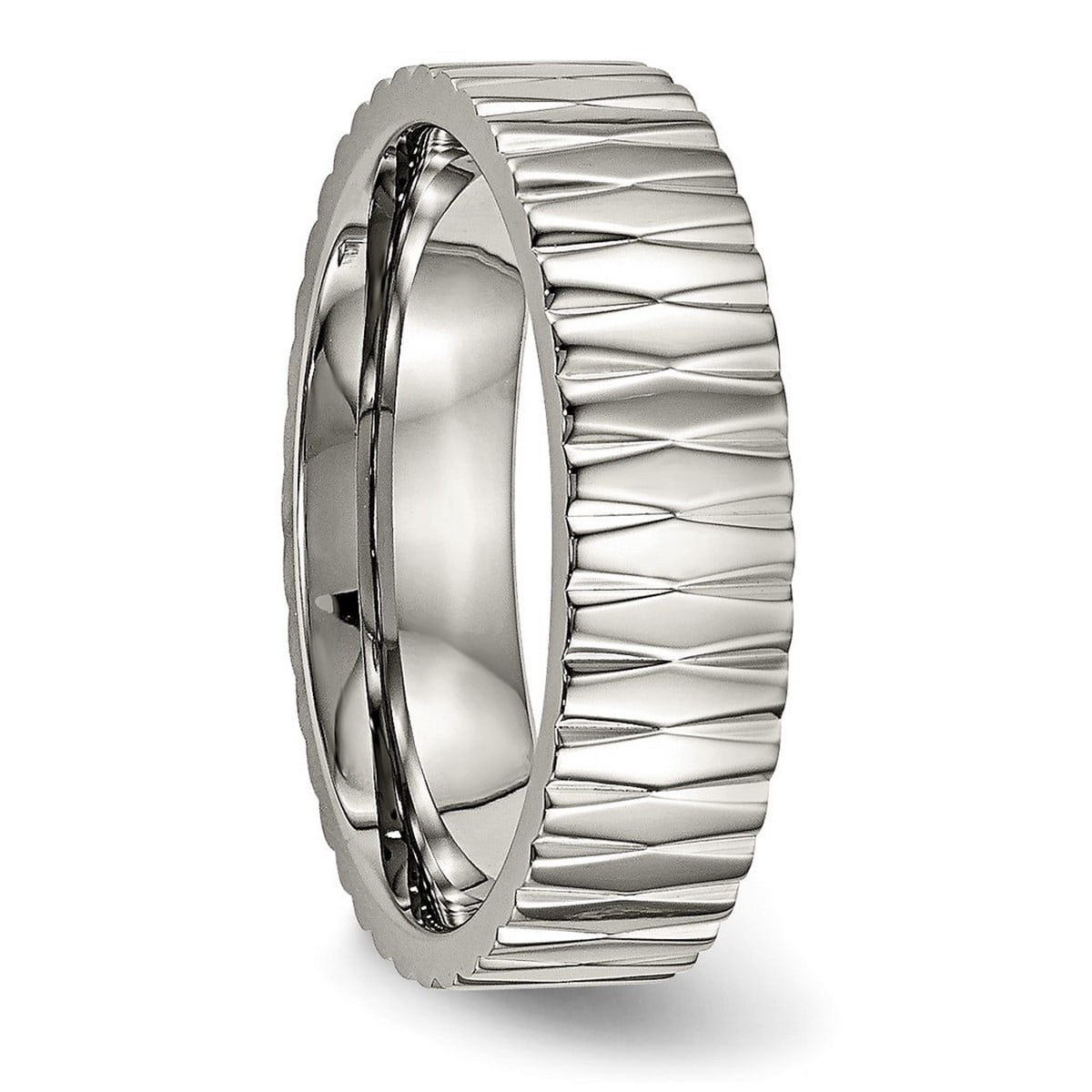 6mm Titanium Polished Textured Ring Size 7.5 Ring for Women