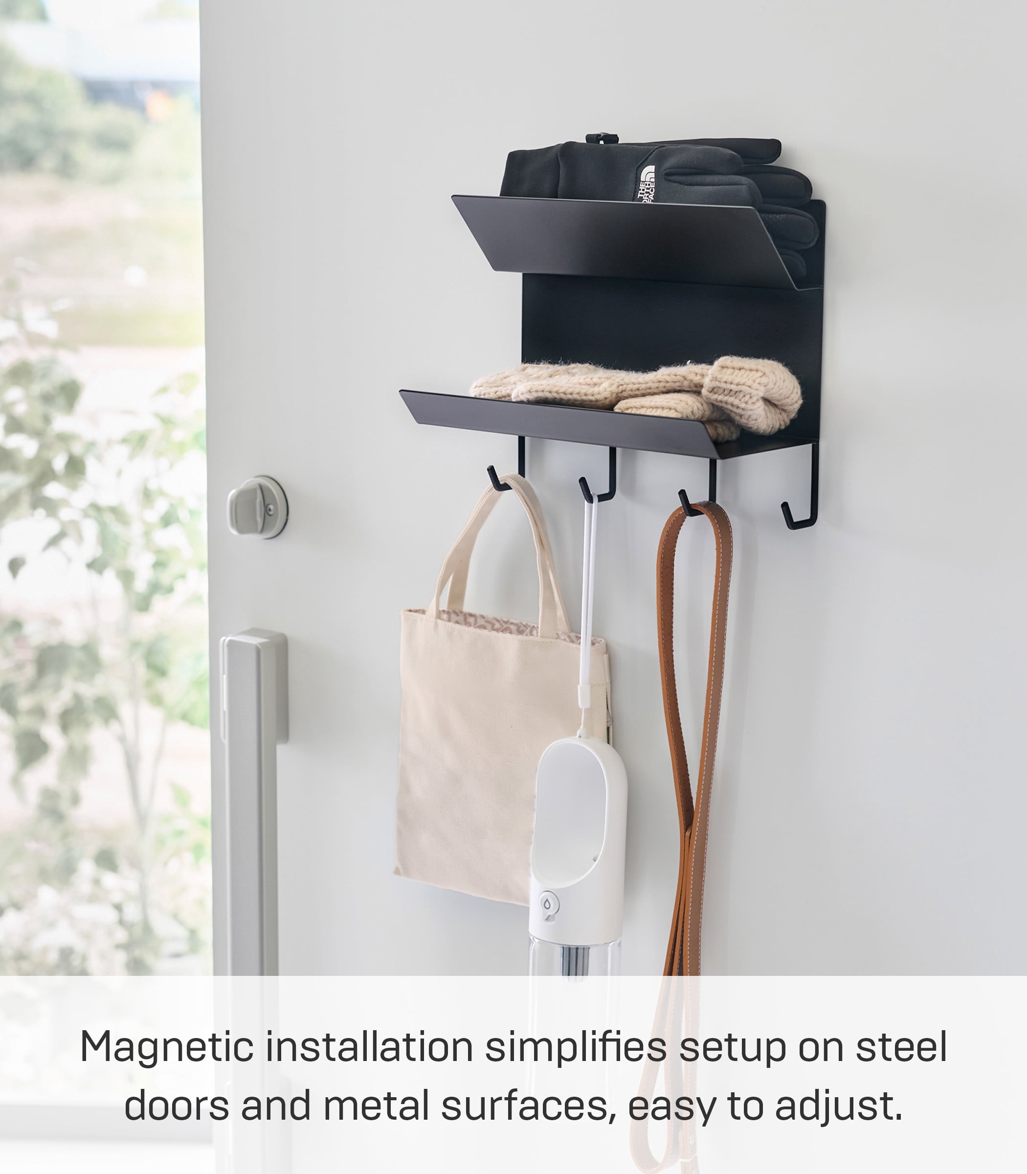 Yamazaki Home Magnetic Entryway Rack, Black, Steel, Magnetic