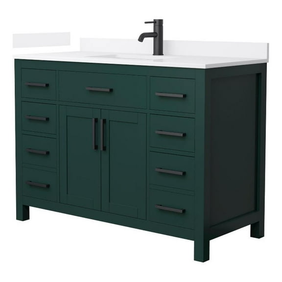 Beckett 48" Green Single Vanity & White Quartz Top (1-Hole) & Black Trim