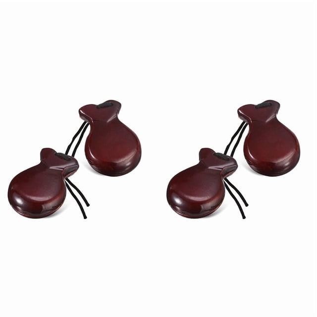 2 Pair Spanish Castanets Flamenco Castanets with String Traditional Wood Hand Percussion Castanets(Brown)