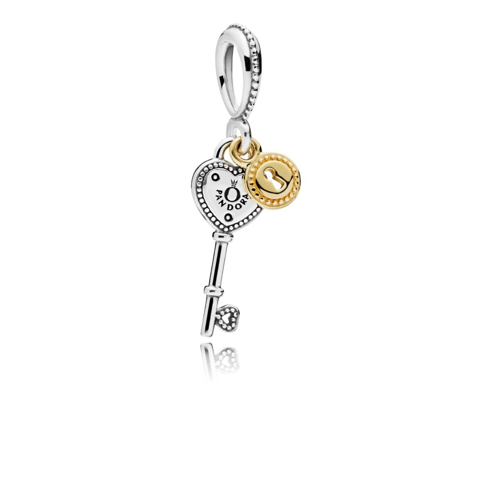PANDORA Key silver dangle w/14k padlock Charm 796593