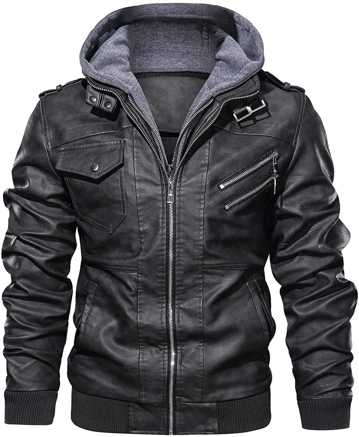 Bravepe Mens Motorcycle Stylish Contrast Luxury Pu Leather Jacket Coat