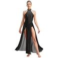 thumbnail image 1 of iefiel Robe de Danse Lyrique pour Femmes Sans Manches avec Strass Scintillants Fendue Robe Maxi Tenue de Danse de Salon Noir TTG, 1 of 5