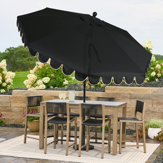 black and beige patio umbrella The Grande Round Each canopy offers tilt functionality for directional shade throughout the day perfect for commercial setups or upscale home use Ins French Country Beige Striped