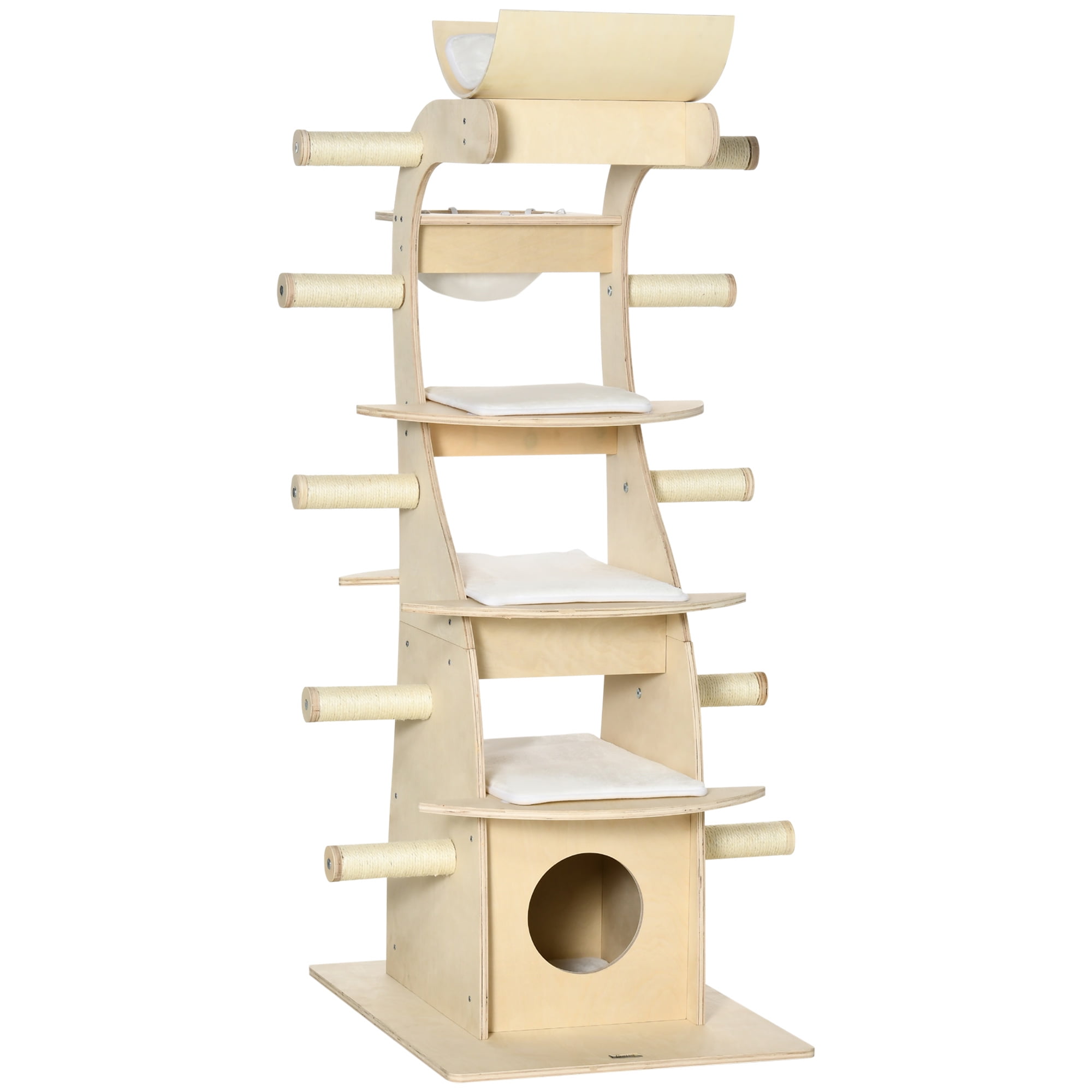 PawHut 63" Cat Tree Kitty Activity Center Wooden Cat Climbing Toy Pet