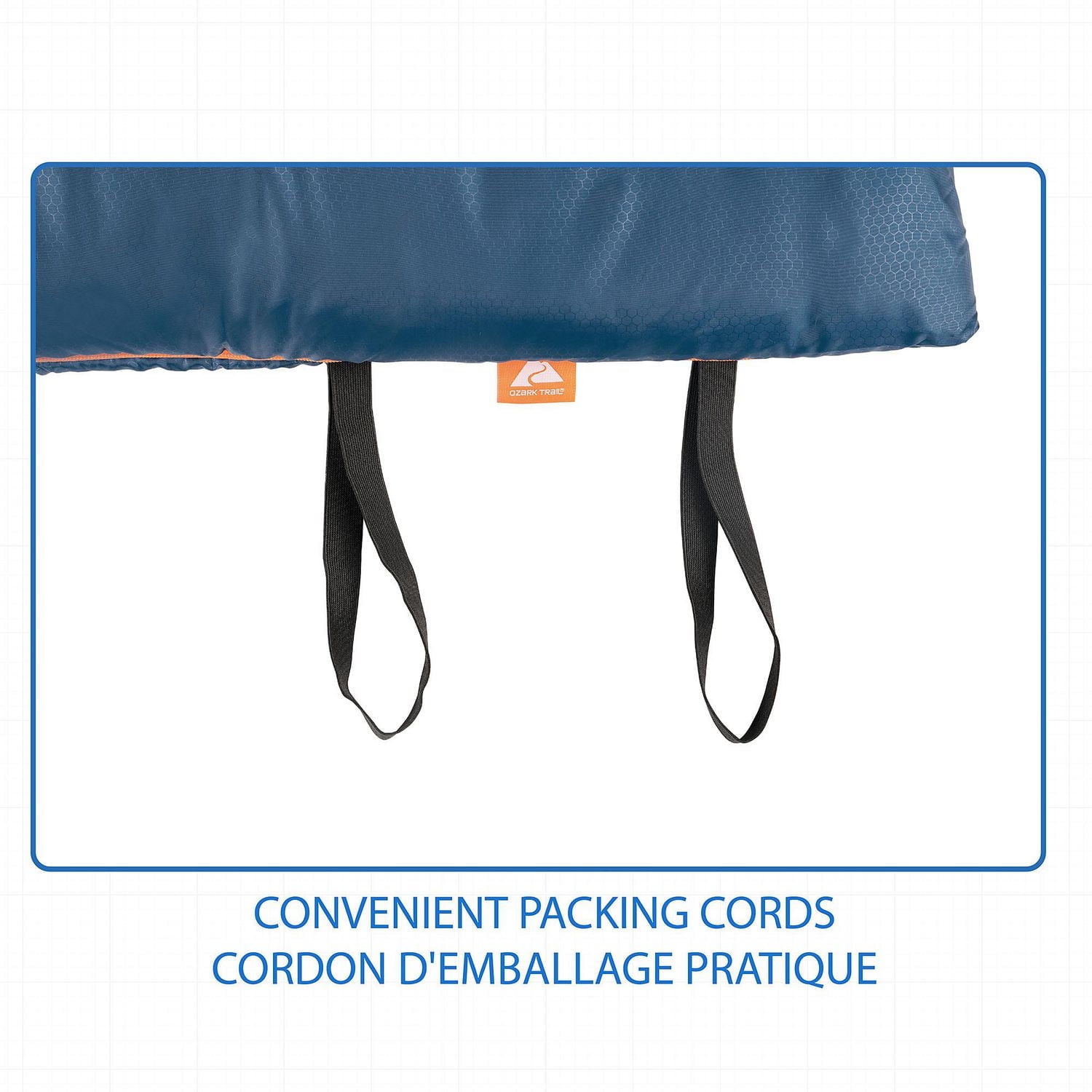 Sac de couchage Ozark Trail 5 °C, 190 cm (L) x 84 cm (l), température nominale +41 °F/+5 °C, tissu polyester, bleu Sac de couchage