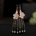 thumbnail image 5 of Women Headpiece Tassel Crystal Chinese Fashion Flower Earrings Hanfu Hair Stick Headwear Sets Hair Comb PINK, 5 of 8