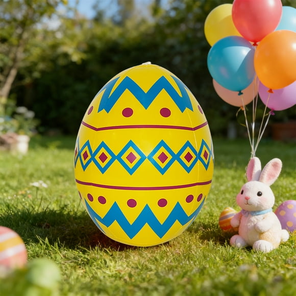 Huevos de Pascua inflables de PVC | Conejito multicolor y estampado floral | Decoración navideña de 35 x 27 x 27 cm para interiores y exteriores