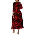 thumbnail image 3 of Vestido largo VisiChenup, sexy, negro y rojo, cuello en V, manga larga, 3 of 3