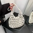 thumbnail image 2 of Bolsos de hombro de PU sólido a la moda con agujeros, cadenas, remaches, bolsos de mano para mujer, 2024, nuevo estilo de diseñador con personalidad, bolso para mujer, 2 of 5