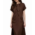 thumbnail image 3 of Robe Maxi Évasée Élégante à Manches Courtes avec Poche à Ruban pour Femmes, Coupe Ample Décontractée, Robe d'Été Marron TG, 3 of 7