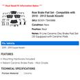 thumbnail image 2 of Rear Brake Pad Set - Compatible with 2010 - 2013 Suzuki Kizashi 2011 2012, 2 of 2