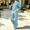 thumbnail image 2 of Plus Size Matching Sets Mock‑Layer Striped Long‑Sleeve Top and High‑Waist Wide‑Leg Pants Sizes S-5XL, 2 of 6