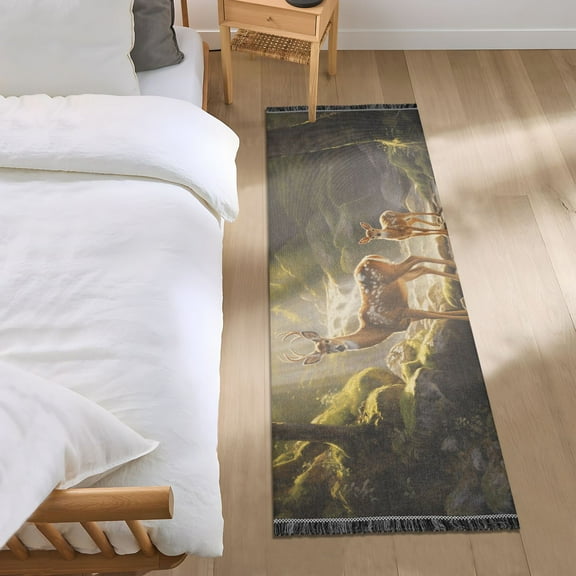 Deer in Forest Runner Area Rug 2x6 Soft Non-Slip Washable Bedside Carpet for Hallway Bedroom Living Room Home Decor