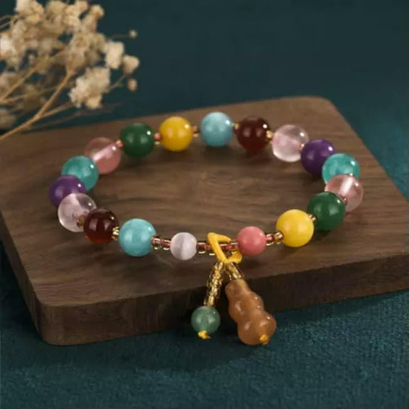 K-KED Jade Citrine Round Beads Charm Bracelet Healing Chain Dainty Colorful Gemstone