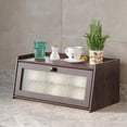 thumbnail image 1 of Bamboo Bread Box for Kitchen Counter, Wooden Large Capacity Bread Storage Bin with Window Bread Holder (Brown, Single Layer), 1 of 2