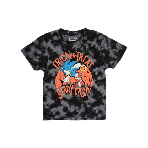 Sonic Boys Black & Gray Tie-Dye Sonic Scary Fast Halloween Tee T-Shirt XS 4-5