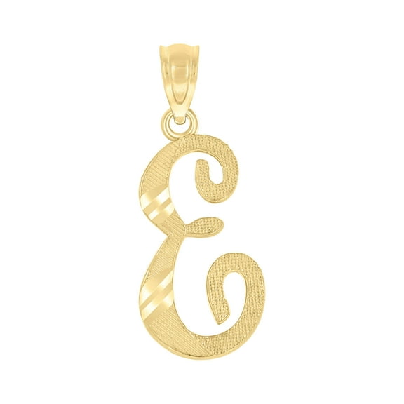 10kt Real Yellow Gold Unisex Diamond-Cut Initial E Charm Pendant
