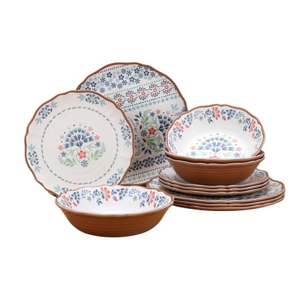 The Pioneer Woman Hattie 12-Piece Bamboo Melamine Dinnerware Set, Multicolor