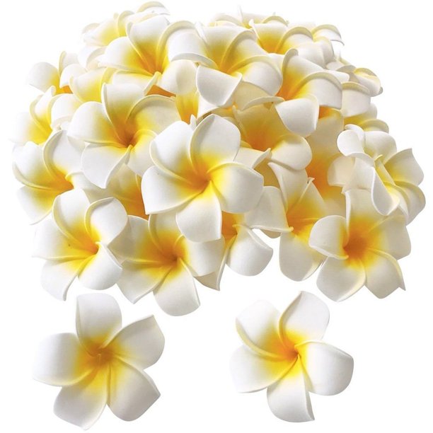 Pursuestar - 100 unidades de espuma blanca hawaiana Frangipani Plumeria Artificial Plumeria Pétalos Gorro de Pelo Corona Floral DIY Decoración del Hogar Boda 5 cm Pursuestar NA