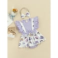 thumbnail image 3 of Xingqing Barboteuse Florale pour Bébé Filles Robe Tutu Manches à Volants Body avec Bandeau Tenues Violet 12-18 Mois, 3 of 8