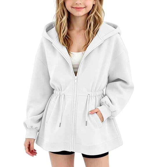 fatyb Girls Zip up Hoodies Drawstring Waist Hooded Sweatshirt Long Sleeve Fashion Jacket with Pockets