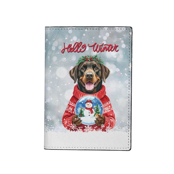 Hello Welcome Winter Chesapeake Bay Retriever Holding Snow Globe Snowman Travel Passport Wallet Chessie Dog Lover PU Leather Passport Holder Cover - 13015