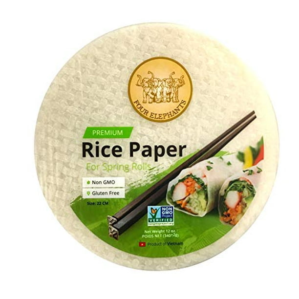 Four Elephants Premium Spring Roll Rice Paper 3pk Round NonGMO