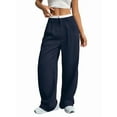 thumbnail image 1 of Pantalones Anchos y Holgados para Mujer, Estilo Palazzo Harén, Informales, A Rayas, con Cintura Elástica y Bolsillos Azul M, 1 of 7