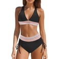 thumbnail image 2 of Women 2 Piece Swimsuits High Waisted Bikini Sets Bikini Sets Color Block Two Piece Drawstring Sexy Bathing Suit L, 2 of 5