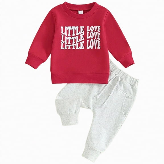 UngA Valentines Toddler Baby Boy Clothes Letter Printed Sweatshirt Long Pants Spring Fall Winter Infant Outfits (Red,18-24 Months)