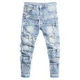 thumbnail image 5 of Luwomo Mens Casual Jeans Ripped Stacked Long High Waist Straight Leg Slim Fit Trousers Fashion Streetwear Relaxed Fit Denim Pants Light Blue,M, 5 of 5