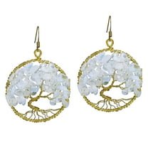 Eternal Tree of Life Moonstone Branch Brass Dangle Earrings