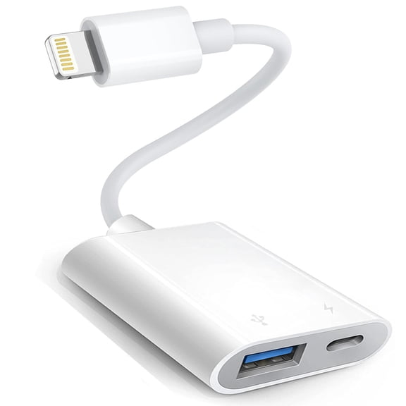 Lightning to USB Adapter with Charging Port, Apple MFi Certified, USB 3.0 OTG Fast Data Transfer, White- Compatible with iPhone 14 13 12 11 and more