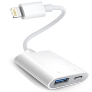 Lightning to USB Adapter with Charging Port, Apple MFi Certified, USB 3.0 OTG Fast Data Transfer, White- Compatible with iPhone 14 13 12 11 and more
