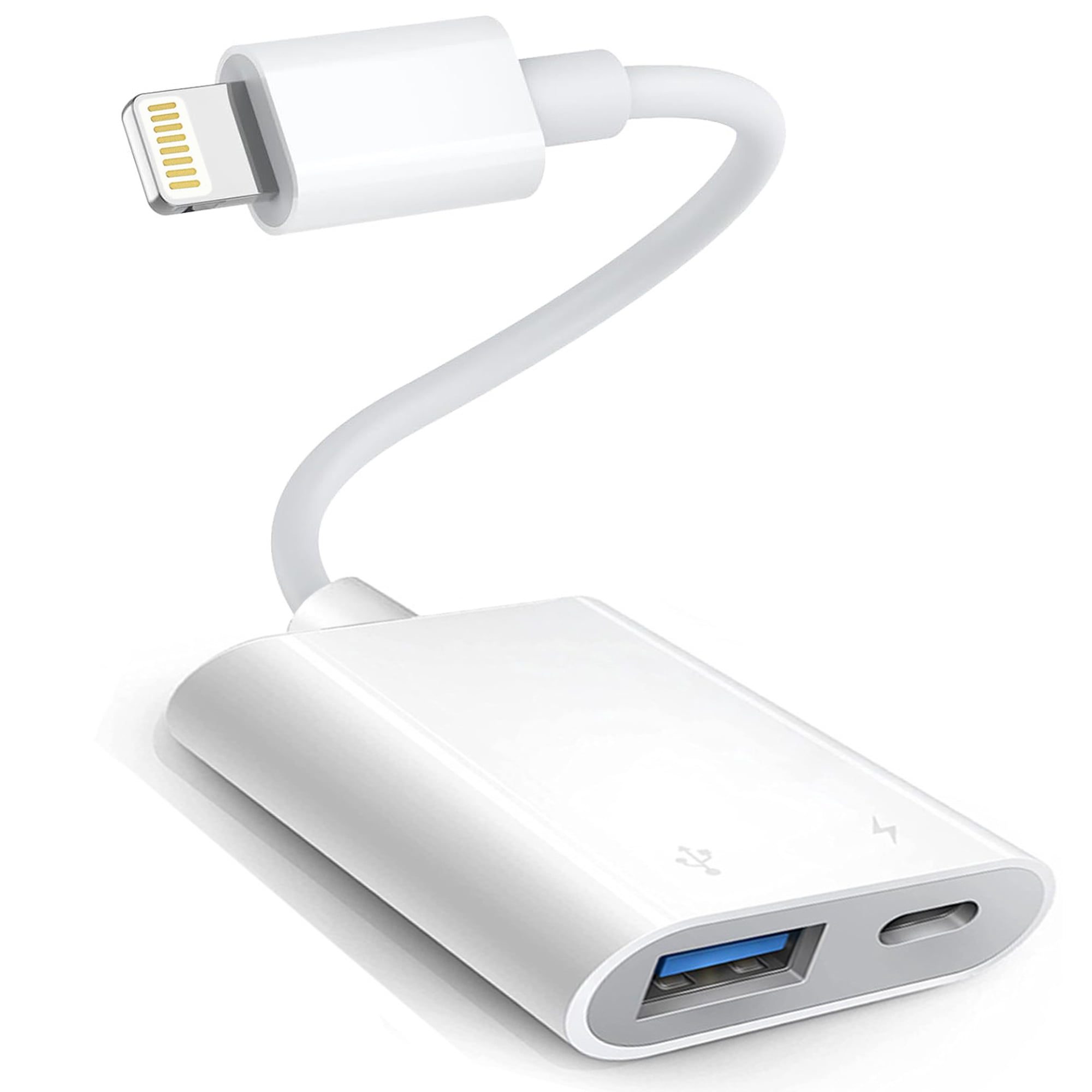 Lightning to USB Adapter with Charging Port, Apple MFi Certified, USB 3.0 OTG Fast Data Transfer, White- Compatible with iPhone 14 13 12 11 and more