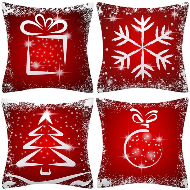 Juego de almohada navideñas de invierno , juego de almohada decorativas de lino para sala de estar, cama, sofáC4PCS