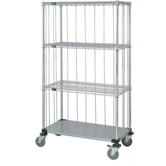 Quantum Storage M2436CG47RE 4 Shelf Rods & Tabs Enclosed Chrome Wire Shelving Cart - 74 in.