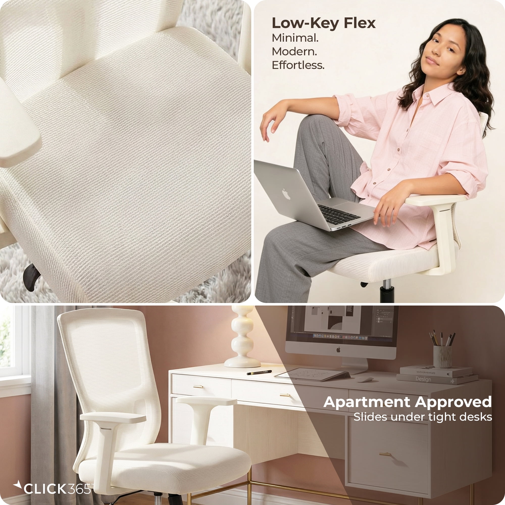 Click365 AeroCore M120 Adult Mesh Mid Back Indoor Residential Ergonomic Office Chairs, Off-White