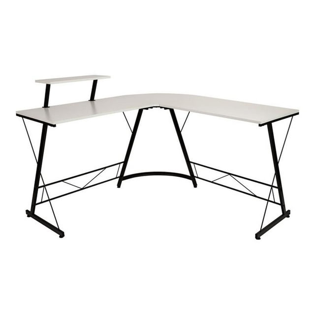 Pemberly Row Bureau d'Ordinateur de Jeu en Métal Acier en Forme de L, Blanc/noir