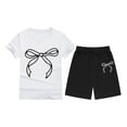 thumbnail image 3 of JAJAHO Girls Summer Clothes 2 Piece Outfits Short Sleeve Bow Print T Shirt And Shorts Set Soft Comfortable Casual Playwear For Kids 2-13 Years, 3 of 3