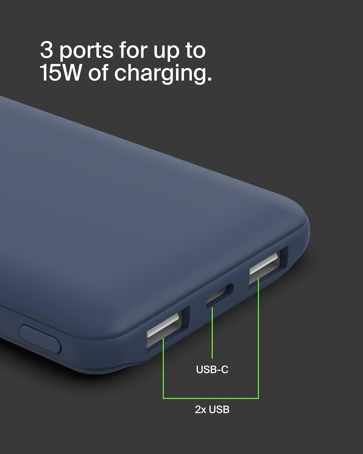 Belkin Portable Charger, USB-C Power Bank 10k w/ 1 USB-C Port and 2 USB-A Ports with USB-A to USB-C Cable for iPhone 16, 16 Plus, 16 Pro, 16 Pro Max, Samsung Galaxy S24, & More - Blue