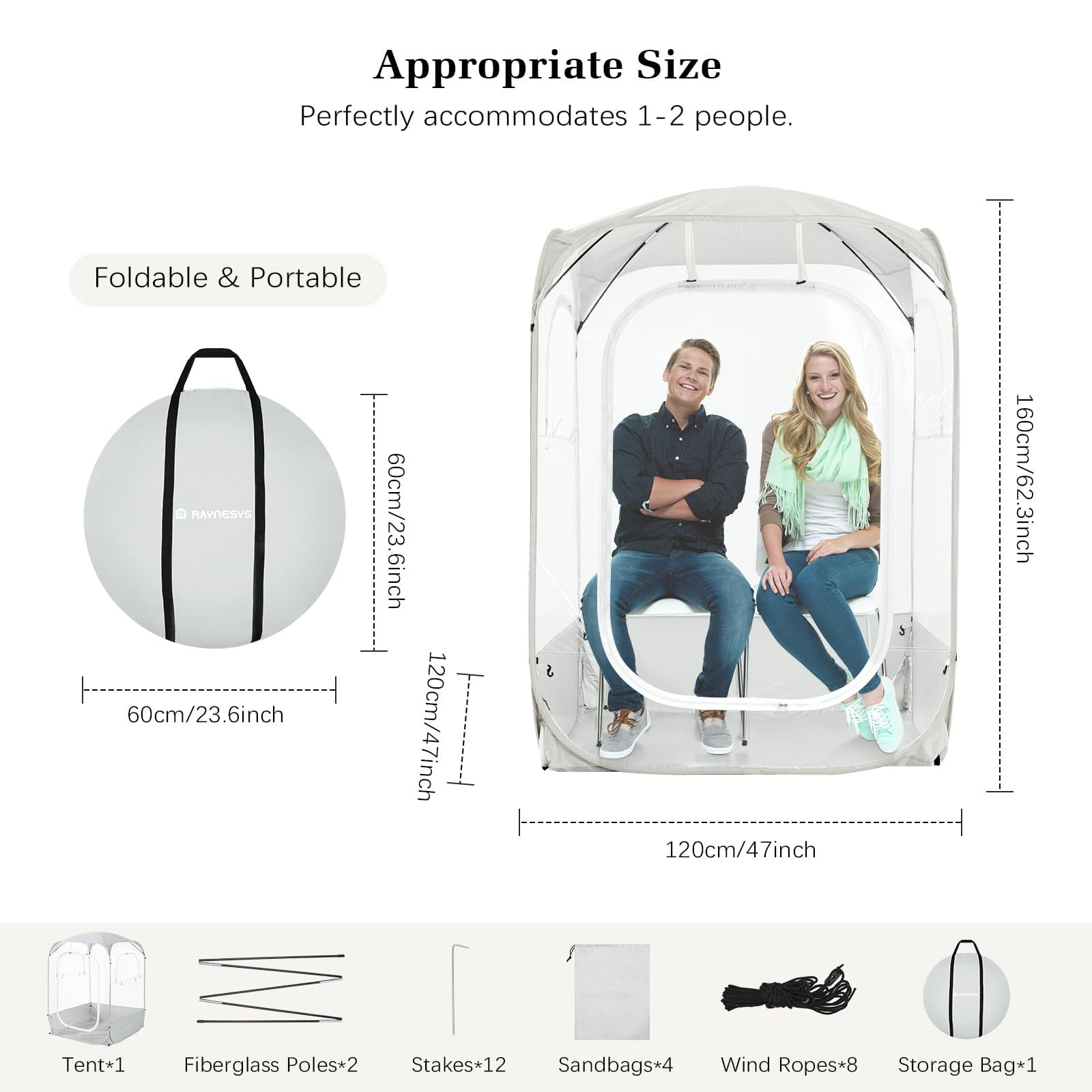Raynesys Sports Tent, Instant Pop Up Bubble Tent Fits 3-4 Persons for Outside Fishing Camping Sports Events, Ultra Visibility, No Condensation,All Weather