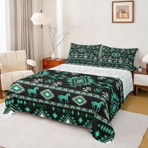Castle Fairy Western Horse Aztec Queen Sheet Sets,Bohemian Abstract Geometric Bed Set