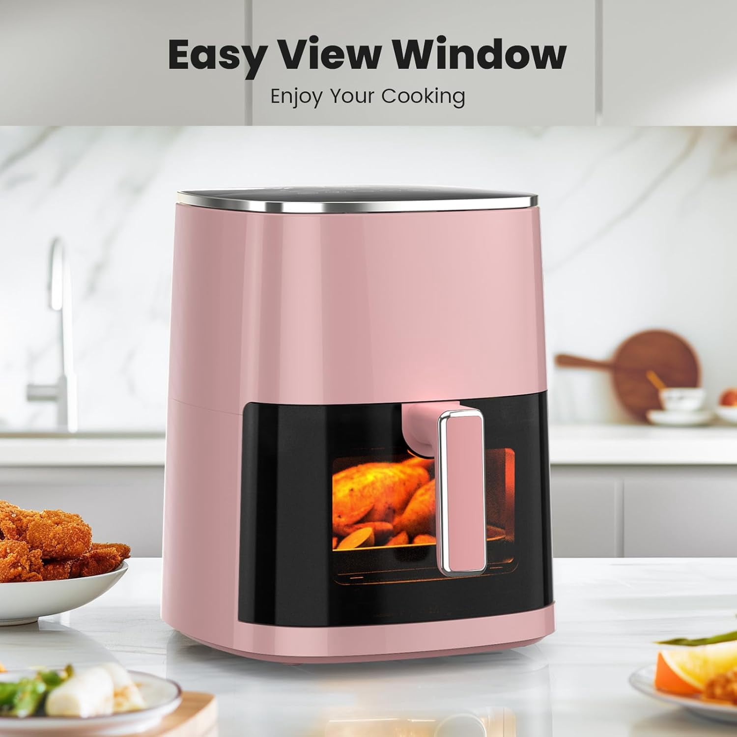 Air Fryer, 6-Quart Smart Air Fryer, 12-in-1 Functions - Air Fry, Roast, Reheat, Dehydrate, Bake, Steam, and More, 400°F Max Temperature, Pink