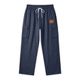 thumbnail image 4 of Gytharion Mens Solid Color Cargo Pants Elastic Waist Drawstring Multiple Pockets Casual Trousers For Daily Outdoor Wear Fashionable Cotton Linen Pants, 4 of 5