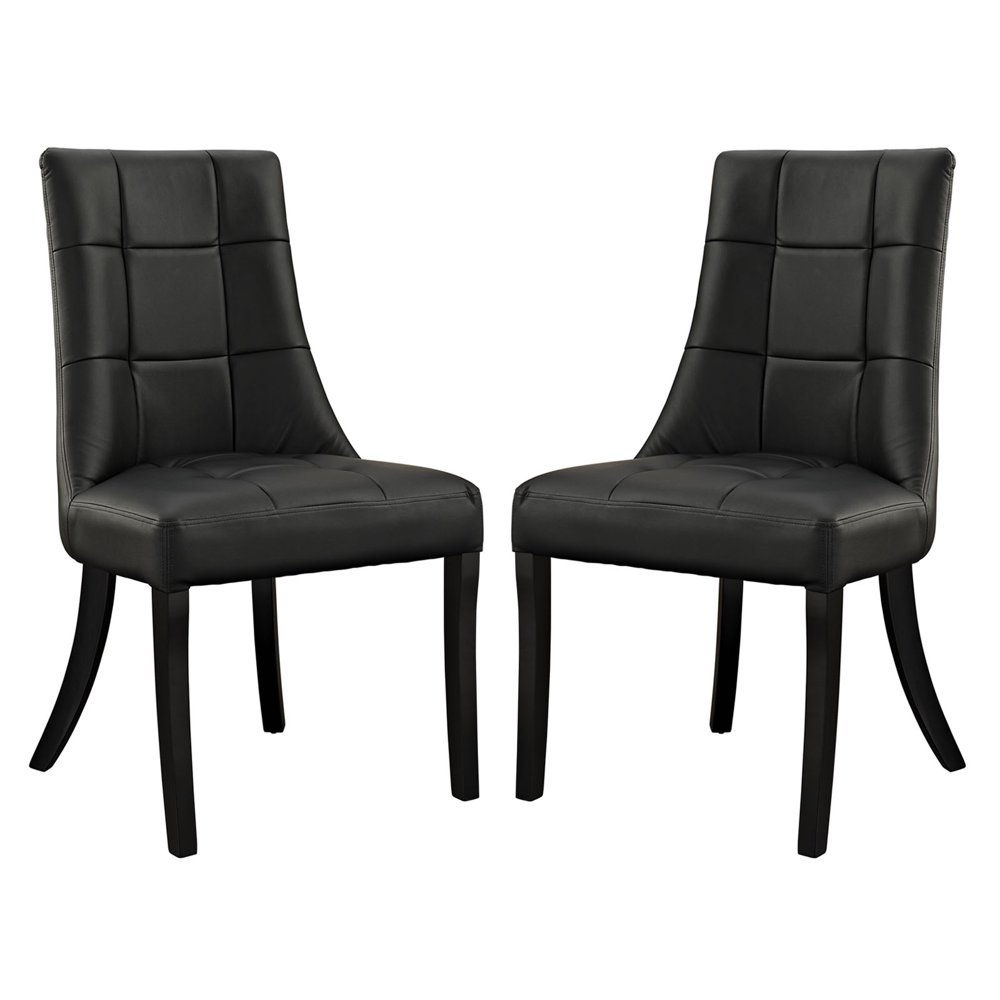 Modern Contemporary Kitchen Vinyl Dining Chair Set of Two Black